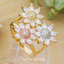 Newness Three Luxury Flower Super Cubic Zirconia Women Engagement Silver Color 3 Tone Rings Fashion Jewelry 2024 - buy cheap