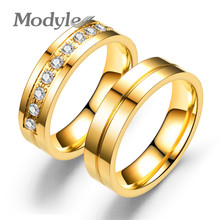 Modyle-anillos de boda de acero inoxidable para mujer y hombre, joyería de cristal brillante, anillo de compromiso de 6mm, color dorado 2024 - compra barato