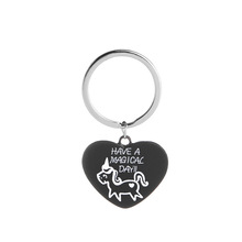 2019 New Heart-shaped HAVE A MAGICAL DAY Animal Unicorn Keychain Black Alloy Dripping Oil Simple Pendant Keychain Jewelry Gifts 2024 - buy cheap