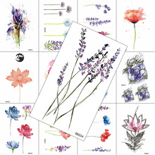Watercolour Flower Realistic Temporary Tattoos Lavender Sticker For Women Tatoos Body Art Legs Sheet DIY Waterproof Tattoo Decal 2024 - buy cheap