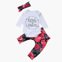 Autumn Little sister 3pcs set Newborn Baby Girls Tops Romper Flower Pants 3Pcs Outfits Set Clothes 2024 - buy cheap