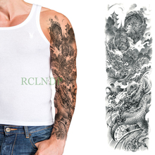 Водонепроницаемая временная татуировка наклейка Дракон Китайский Стиль Пагода полная рука большой размер поддельные тату флэш-тату рукав для мужчин женщин 2024 - купить недорого