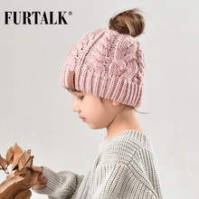 FURTALK Kid Ponytail Beanie Hat Winter Boys Girls Knit Hats Child Toddler Girl Messy Bun Cap Age 3-12 Years 2024 - buy cheap