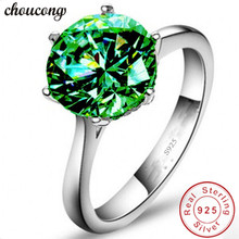 Chucong anel de pacote de noivado feminino, anel de tira de casamento com zircão verde 100% real 925 prata esterlina para mulheres homens bijuterias 2024 - compre barato