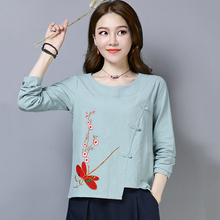 Chic Fashion Tops Spring Casual Loose Women's Blouse Cotton Linen Butterfly Embroidery Floral Woman Shirt Blusas Mujer De Moda 2024 - buy cheap