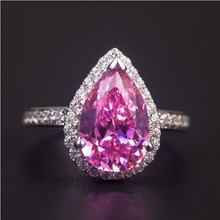 Anel de noivado feminino, anel liso de ouro branco au750 de pera rosa 3ct de diamante, vintage de ouro para ela, anel de aniversário de rosa para mulheres 2024 - compre barato