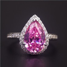 Solid 18K White Gold AU750 Pink Pear 3CT Diamond Women Engagement Ring Vintage Pink Anniversary Ring For Her 2024 - buy cheap