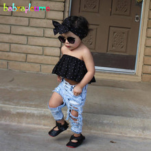 3Piece/1-6Years/Spring Summer Toddler Clothes For Kids Wear Fashion Children T-shirt+Jeans+Headband Girls Clothing Sets BC1569 2024 - buy cheap