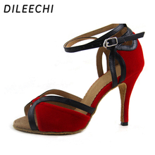 DILEECHI Spot wholesale Red velvet Women's High heels 9cm Latin dance shoes Salsa Square dance Shoes Party Wedding shoes 2024 - buy cheap