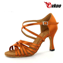 Evkoodance Brand Tan 7cm Heel Height Latin Dance Shoes For Ladies Comfortable Sole Satin Latin Salsa Shoes Evkoo-033 2024 - buy cheap