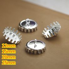 12mm,15mm,20mm,25mm Copper with Silver plated Color Crown Back button Cameo Cabochon Setting for Glass/Sticker  Jewellery Making 2024 - buy cheap