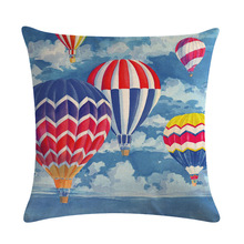 Cushion Cover Colorful Hot Air Balloon Pillow Case Cotton Linen Cushion Sky Home Decorative Pillow Cover 2024 - buy cheap