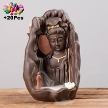 With 20Pcs Cones Handicraft Lotus Buddha Backflow Incense Burner Incense Stick Holder Bodhidharma Ceramic Censer 2024 - buy cheap