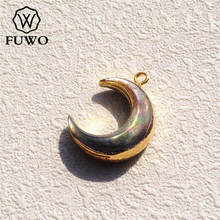 FUWO Natural Black Mother Of Pearl Pendant 24k Gold Electroplated Lustrous Dark-Lipped Shell Double Horn Jewelry Wholesale PD519 2024 - buy cheap