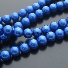 Wholesale 5 Strands 85cm/Strand 10mm Blue Glass Imitation Pearl Loose Beads For DIY 2024 - buy cheap