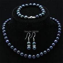 Beautiful!7-8mm Black pearl necklace bracelets earring set 17"-7.5"  women jewelry making design 2024 - buy cheap