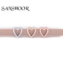 SANSHOOR Jewelry Lovely Hollow Heart Slide Charms Fit Stainless Steel Mesh Bracelet for Women Lovers DIY Accessories Making 2024 - buy cheap