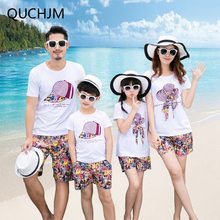 Family Matching Outfits new summer wear short-sleeved leisure beach father and boy and mother girl daughter T-shirt and pants 2024 - buy cheap
