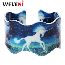 WEVENI Plastic Printing White Unicorn Wide Love Bangles Bracelets For Women New Fashion Animal Jewelry Original Girl Accessories 2024 - buy cheap