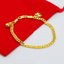 Envío gratis 24K oro-color 4MM cadena pulseras de Campanas con pulseras de amuleto de corazón joyería para mujer regalo 2024 - compra barato