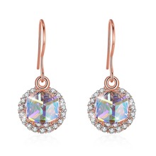 Pendientes de plata de ley 925 para mujer, pendientes de gota de circonita fina de oro rosa, cristales de cubo rosados, S925, para mujeres, orejas de fiesta gotas 2024 - compra barato