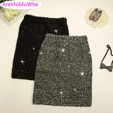 AreMoMuWha New Spring Autumn Sexy Sequined Pencil Skirt Women Slim All-Match Sheath Skirts Elastic High Waist Club Skirt Mh083 2024 - buy cheap