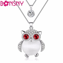 Bonsny Statement Crystal Opal Owl Necklace Pendant Long Rhinestone Chain Collar New Fashion Animal Birds Jewelry Gift For Women 2024 - buy cheap