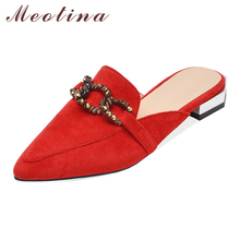 Meotina Summer Slippers Women Shoes Crystal Low Heel Mules Shoes Pointed Toe Casual Shoes Female 2019 Spring Red Plus Size 33-46 2024 - buy cheap