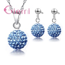 Austrian Pave 11 Color Chose Disco Ball Stud 925 Sterling Silver Earring Pendant Necklace  Woman Jewelry Sets New Gift 2024 - buy cheap