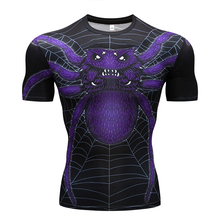 Nuevas camisetas de Fitness 3D para hombre, camiseta de la araña púrpura de la flor, medias deportivas para hombre, camiseta apretada de la compresión de la aptitud de la manga corta 2024 - compra barato