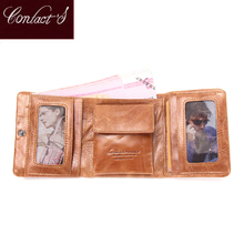 Contact's 2021 New Wallet Female Fashion Short Women Wallets Mini Money Purses Genuine Leather Bag Female Coin Purse Card Holder 2024 - buy cheap