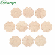 bowarepro 10PCS Applique Frame Flower Carving Wood Applique For Furniture Cabinet Unpainted Mouldings Decal Decorative 4/5/6CM 2024 - buy cheap