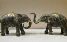 bi001694 12"Chinese Folk Bronze gilt fengshui yuan bao ruyi Elephant Animal statue pair 2024 - buy cheap