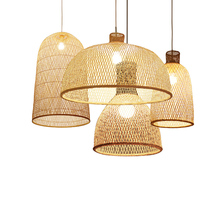 Luminária pendente retrô de bambu com arte., lâmpada de suspensão estilo vime de madeira para casa, sala de jantar e cozinha. 2024 - compre barato
