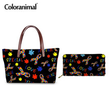Coloranimal Neoprene Top-handle Bag Women Set Tote Bag Brand Design Autism Awareness Printing Sac Feminino Large Handbag Ladies 2024 - buy cheap