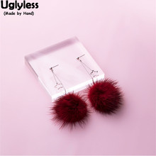 Uglyless-pendientes de plata de ley 925 auténtica para mujer, aretes largos de estrellas huecas, estilo de vacaciones, bolas de pelo, vestido de verano 2024 - compra barato