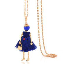 Colar francês da moda vestido de borla colar longo feminino corrente azul pingente joias da moda para meninas gargantilha grande 2024 - compre barato