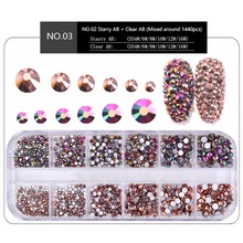 12 Grids/Box Crystal AB Flat Back Nail Rhinestone 3D Non Hot Fix Nail Art Decoration Glass Manicure Accessories Tools #288330 2024 - buy cheap