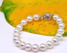 Akoya-pulsera con perlas de plata 7,5 hecha a mano, nuevo estilo, más de 925 ", 8-9mm, AAA, color blanco, envío gratis 2024 - compra barato