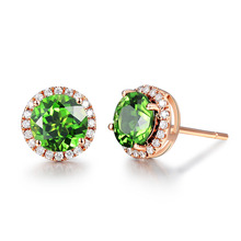 Ociki pendientes de perno de cristal verde redondo Circonia cúbica CZ Color oro rosa para boda mujeres chicas regalo gota joyas de envío nuevo 2024 - compra barato