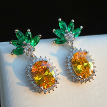 Cute Female Green Yellow Stone Dangle Earrings Unique Silver Color Pineapple Earrings For Women Fashion Wedding Jewelry Earrings 2024 - buy cheap