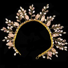 Acessórios de cabelo de noiva rosa pérola tiara tiara headbands feminino jóias de cabelo noiva princesa coroa metal headpieces vl 2024 - compre barato