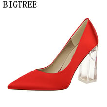 2022 New Pumps For Women Dress Shoes Women Thick Heels Wedding Shoes White Fetish High Heels Sexy Bigtree Shoes Black Heels Buty 2024 - buy cheap