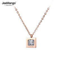 JeeMango-collar de moda para mujer, cadena de Color oro rosa, circonita cúbica, colgante cuadrado, joyería de acero inoxidable, JN18242 2024 - compra barato