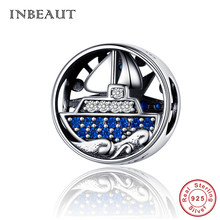 Inbeauté pingente 100% real prata esterlina 925, pulseira azul de vela com navio marítimo, compatível com pulseiras de marca, fabricação de jóias originais 2024 - compre barato