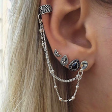 Punk Style Retro Silver Color Earring Sets Bohemia Ear Clip Stud Earrings For Women Leaf Owl Crown Water Drop Chain Earrings 2024 - buy cheap