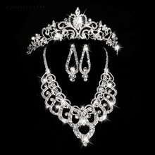 Conjuntos de joyería nupcial de cristal Noble, joyería Tiara de la joyería, collar, pendientes para novias, damas de honor 2024 - compra barato