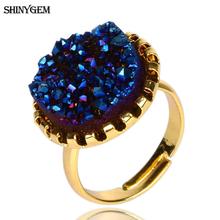 Модные кольца ShinyGem с большим камнем, регулируемые кольца из нержавеющей стали с золотым покрытием, свадебные кольца с натуральным кристаллом, женские кольца Druzy 2024 - купить недорого