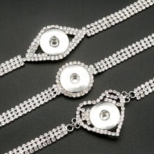 Новый Модный Блестящий металлический браслет с круглыми кристаллами в форме сердца 20 см, подходит для 18 мм кнопок, ювелирные изделия, оптовая продажа 2024 - купить недорого