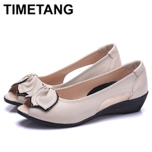 Timetang-Sandalias planas de piel auténtica para mujer, zapatos de tacón bajo de 4CM con punta abierta, sin cordones, para verano, 551 2024 - compra barato